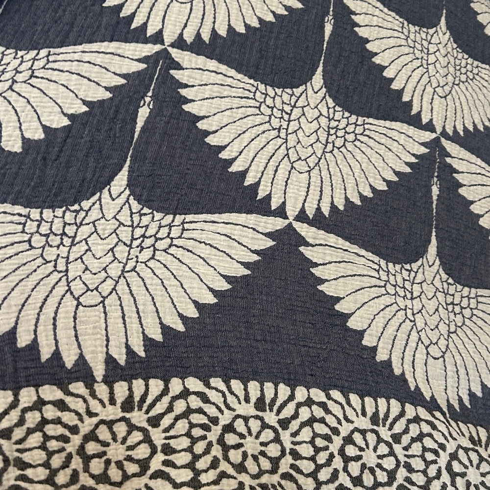 Navy + Gray Cranes Throw Blanket 100% Organic Cotton Quilted FLiPSiDE TH NEW